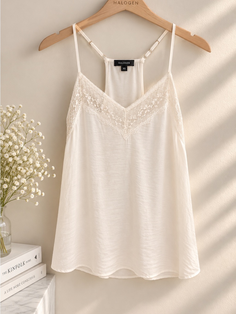 Halogen White-Cream Lace-Trim Camisole Tank Size XS